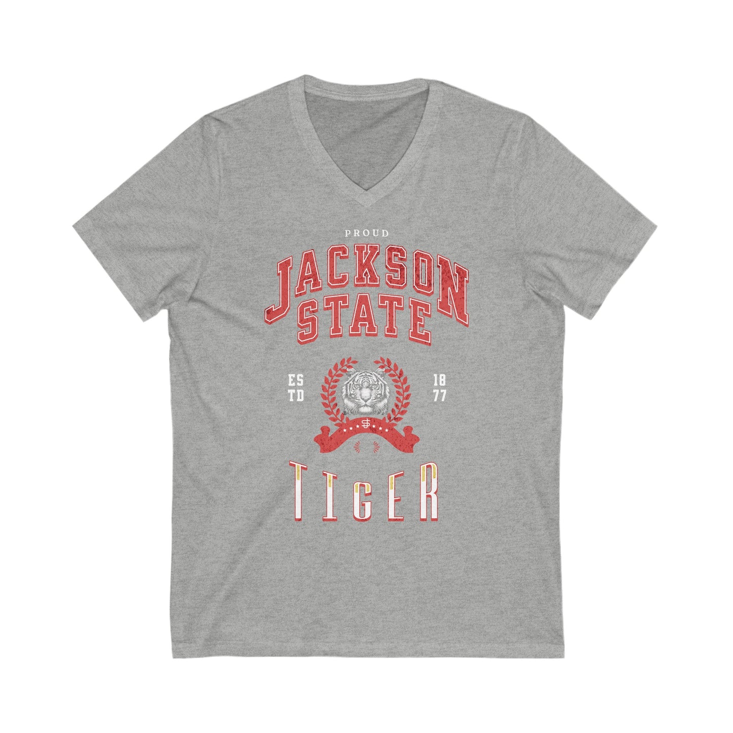 Proud Jackson State Tiger Women's Red Jersey Deep V-Neck Tee Printify