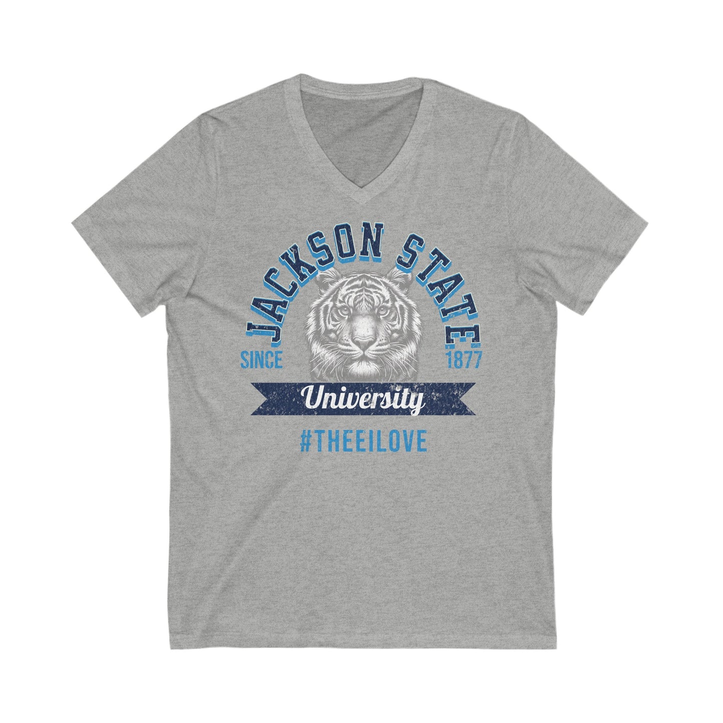 Jackson State University Thee I Love Women's Navy Jersey Deep V-Neck Tee Printify