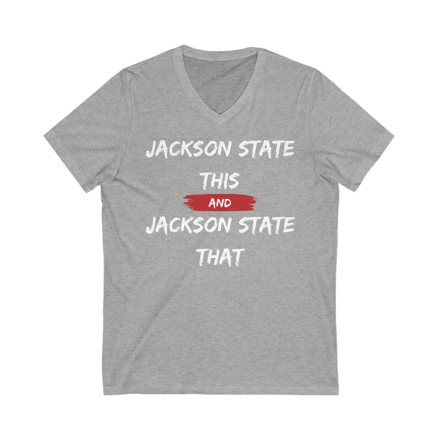 Jackson State This, Jackson State That White Red Block Women's Jersey V-Neck Tee Printify