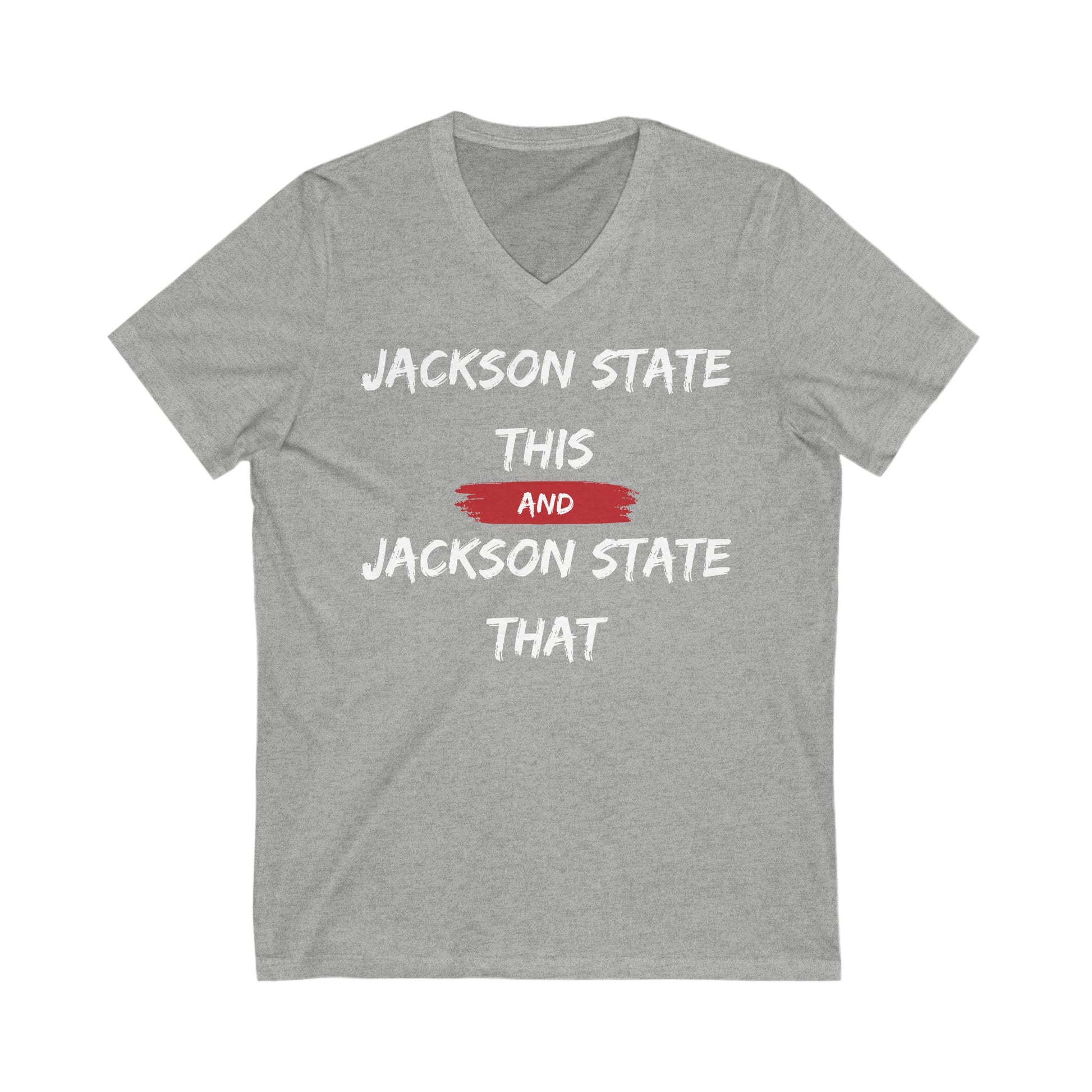 Jackson State This, Jackson State That White Red Block Women's Jersey V-Neck Tee Printify