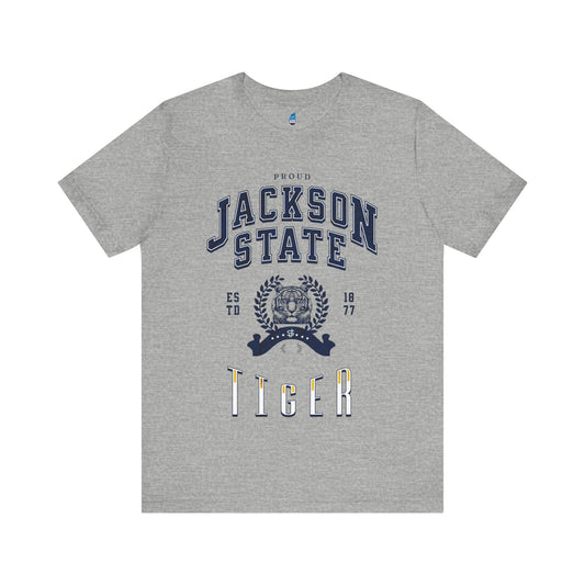 Proud Jackson State Tiger Men's Navy Jersey Short Sleeve Tee Printify