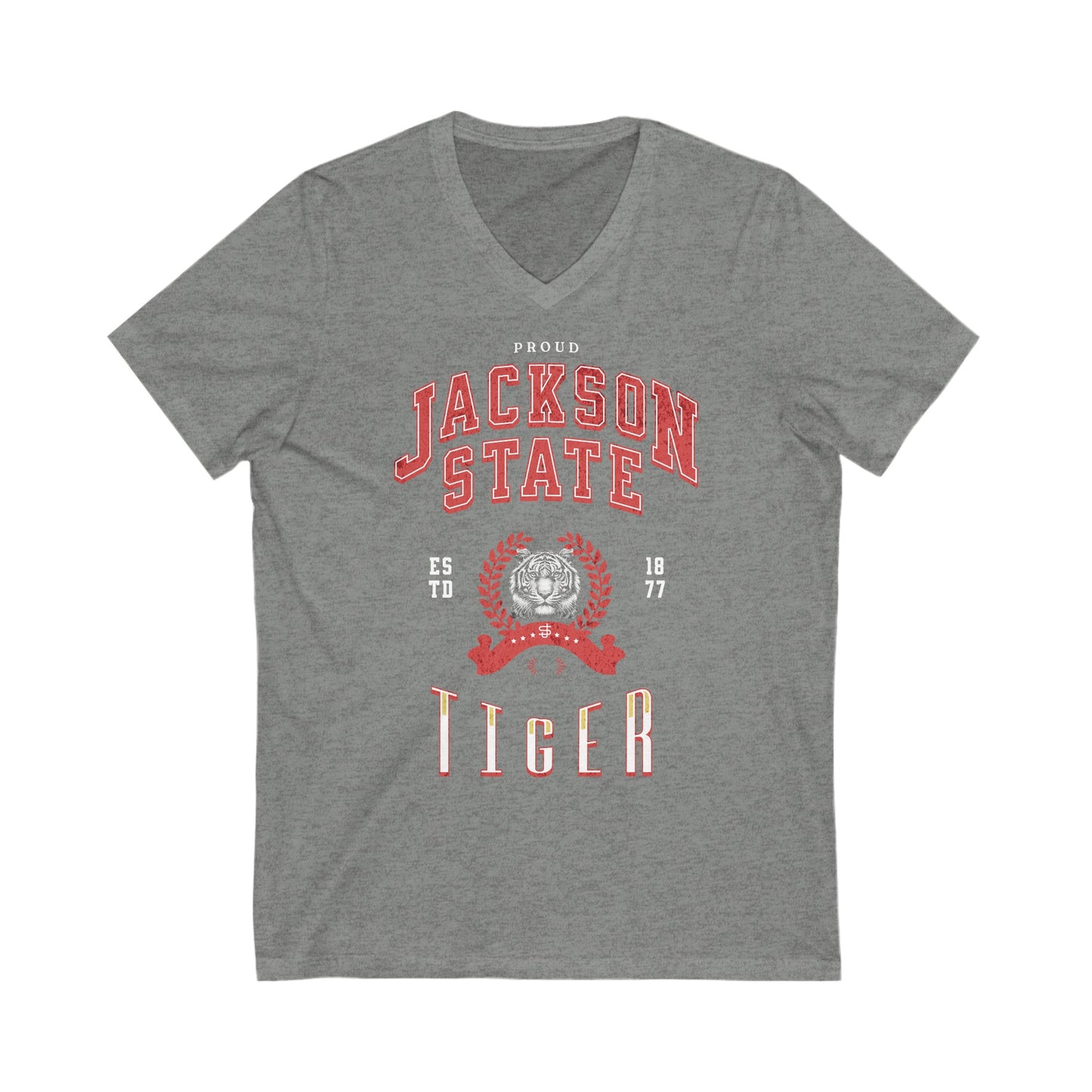 Proud Jackson State Tiger Women's Red Jersey Deep V-Neck Tee Printify