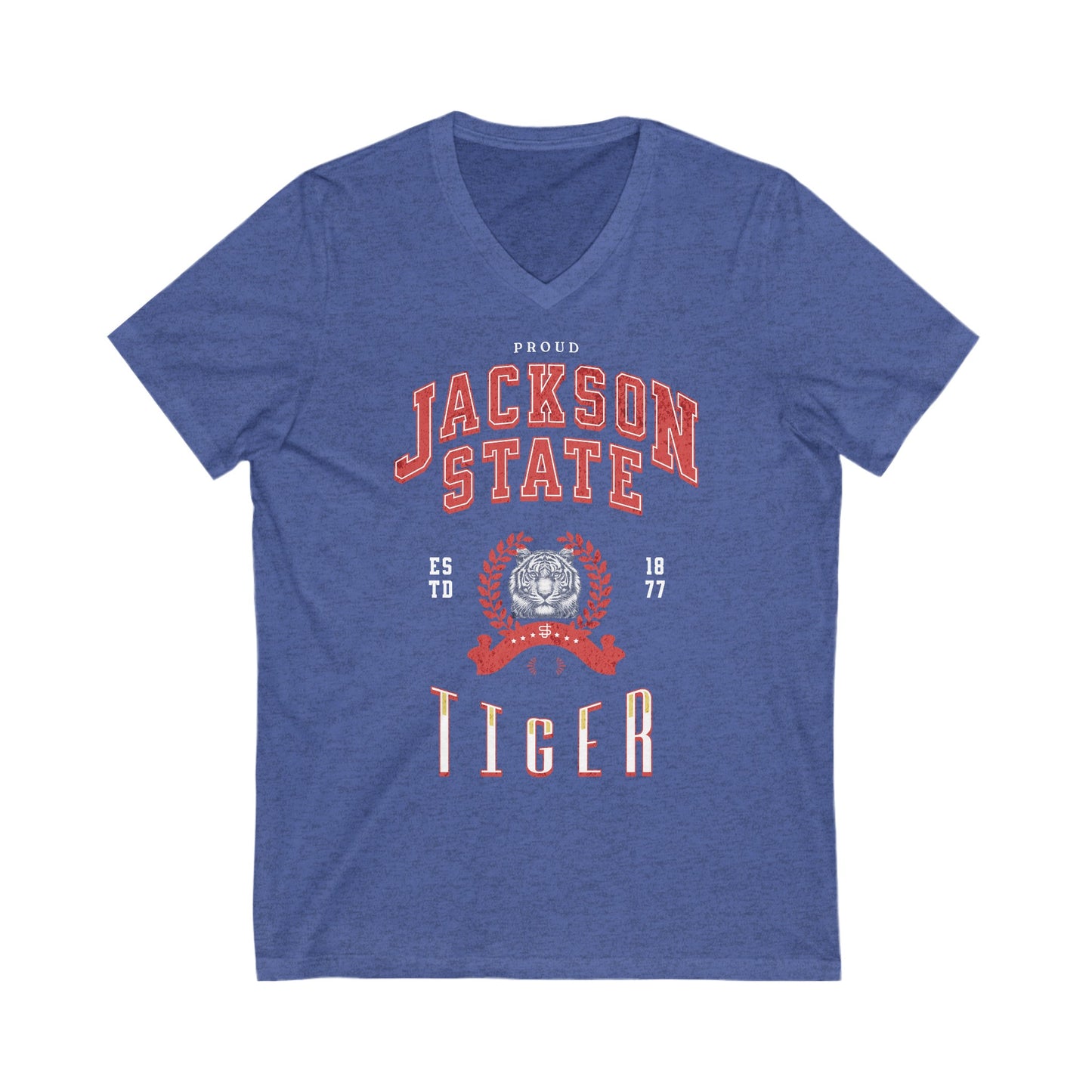 Proud Jackson State Tiger Women's Red Jersey Deep V-Neck Tee Printify