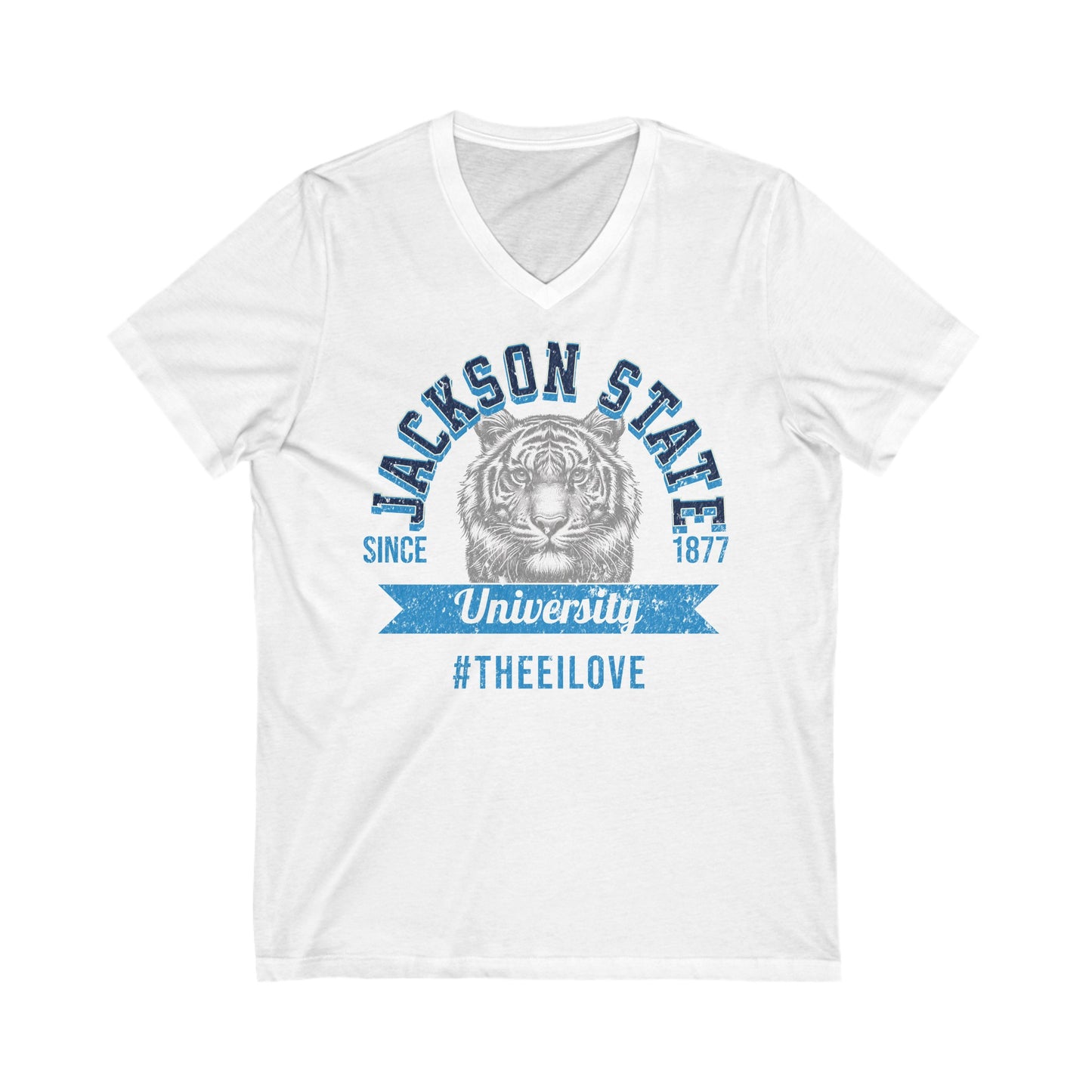 Jackson State University Thee I Love Men's Baby Blue Jersey Short Sleeve V-Neck Tee Printify