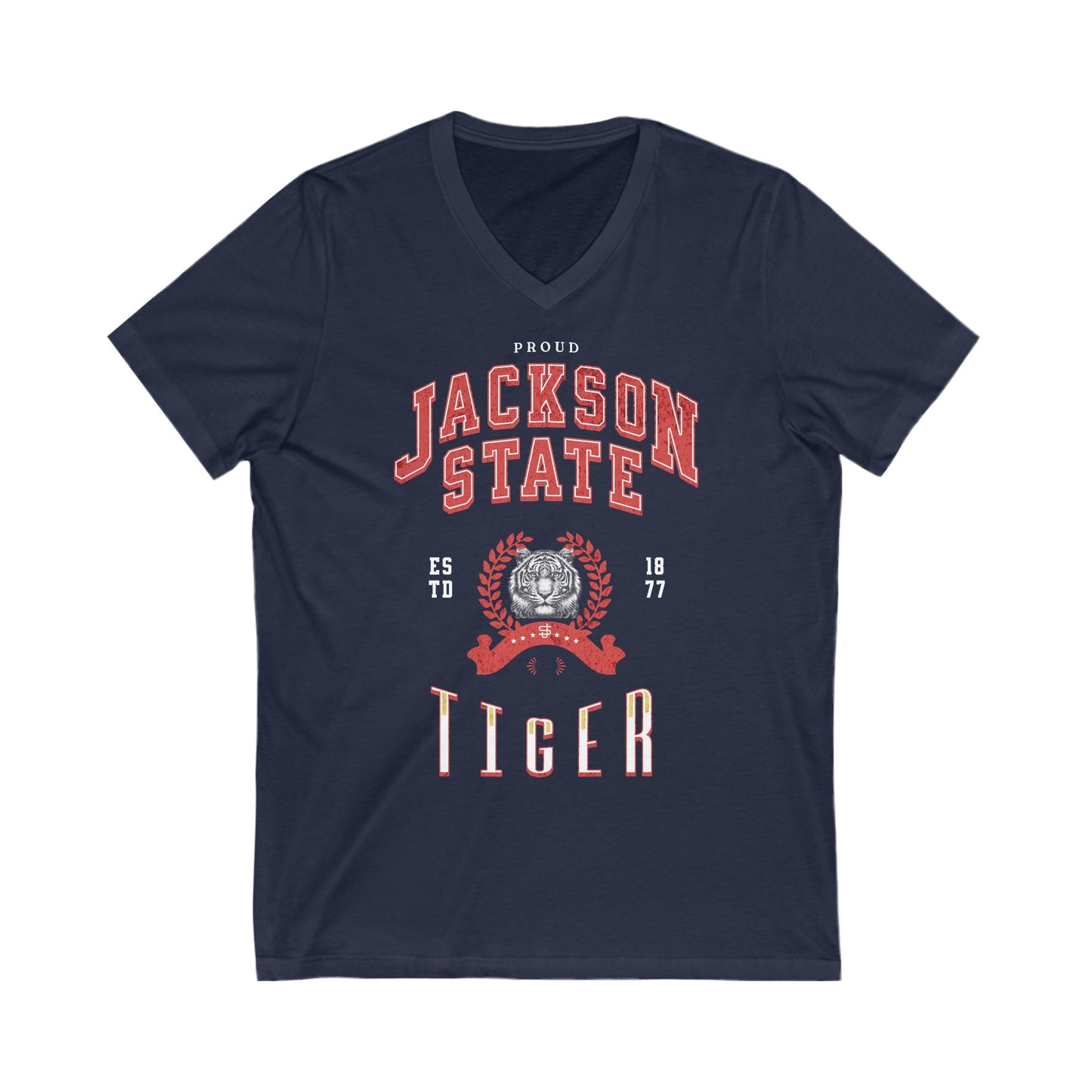 Proud Jackson State Tiger Women's Red Jersey Deep V-Neck Tee Printify