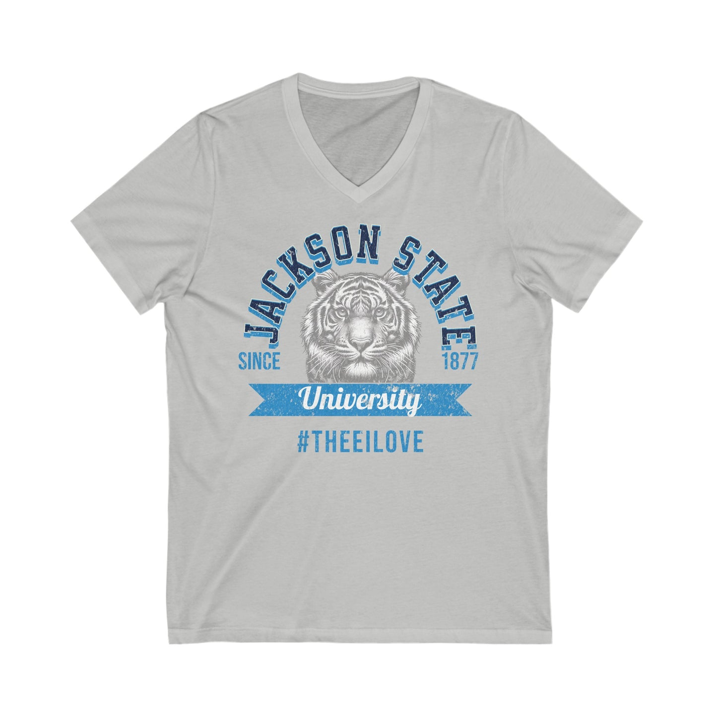 Jackson State University Thee I Love Men's Baby Blue Jersey Short Sleeve V-Neck Tee Printify