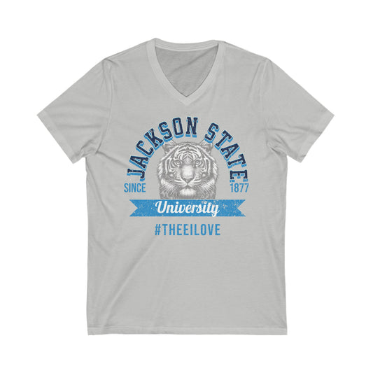 Jackson State University Thee I Love Men's Baby Blue Jersey Short Sleeve V-Neck Tee Printify