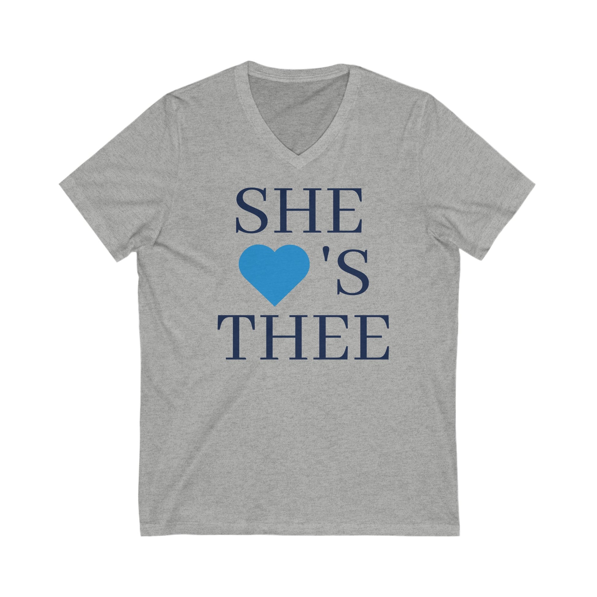 She Heart's Thee Navy-Baby Blue Women's Jersey V-Neck Tee Printify