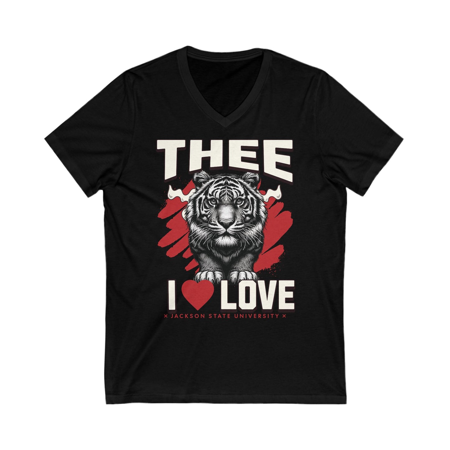 Thee I Love Jackson State University Tigerhead Men's Red Jersey Short Sleeve V-Neck Tee