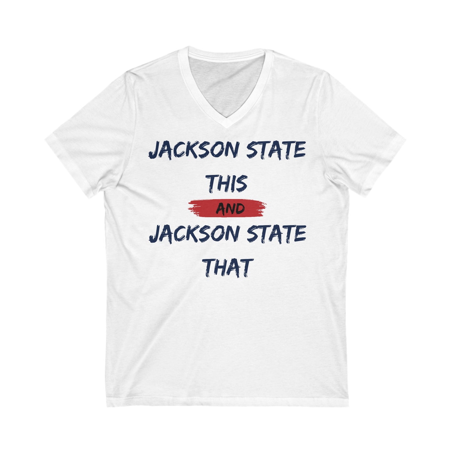 Jackson State This, Jackson State That Red Block Women's Jersey Deep V-Neck Tee Printify