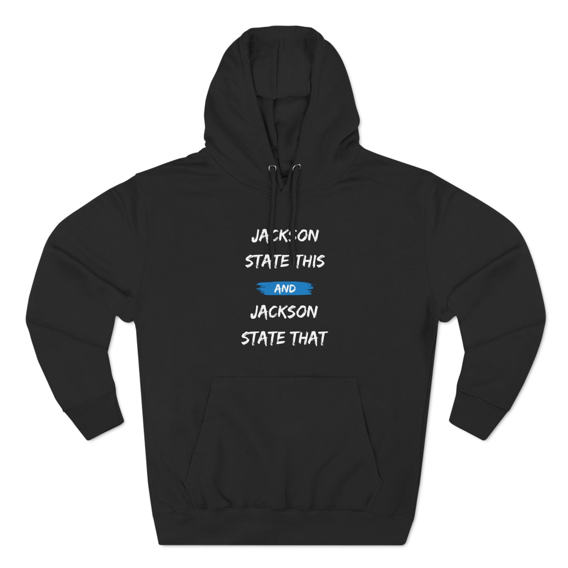 Jackson State This, Jackson State That Women's Block White Baby Blue Premium Pullover Hoodie Printify