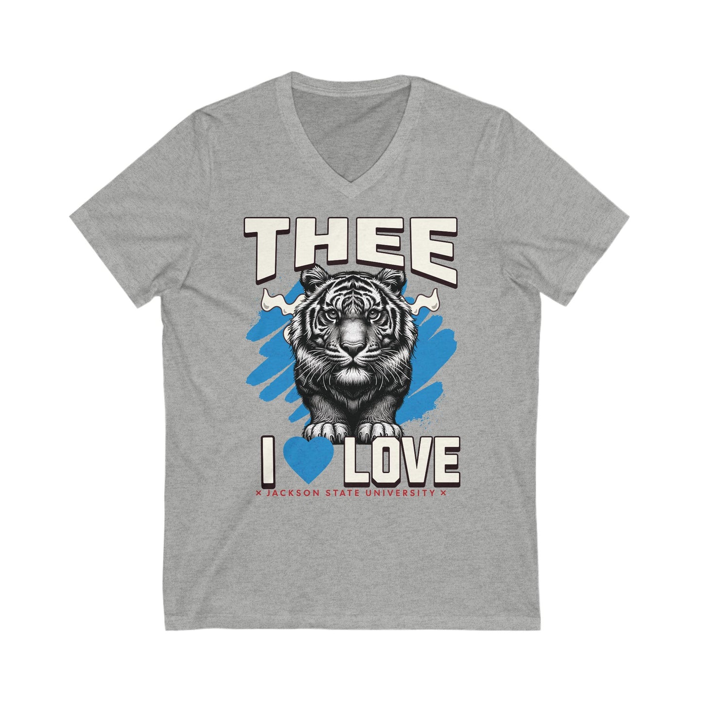 Thee I Love Jackson State University Tigerhead Men's Baby Blue Jersey Short Sleeve V-Neck Tee