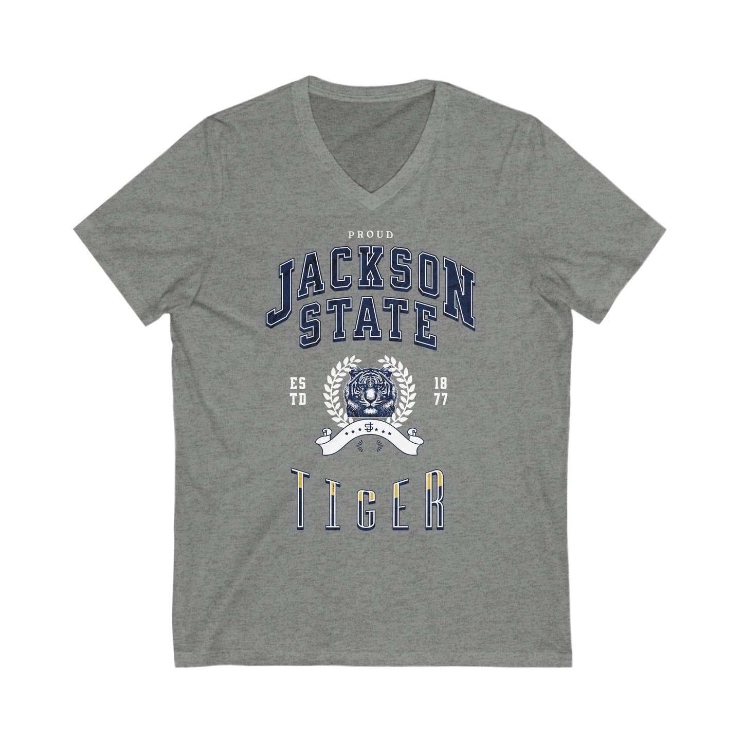 Proud Jackson State Tiger Women's White Jersey Deep V-Neck Tee