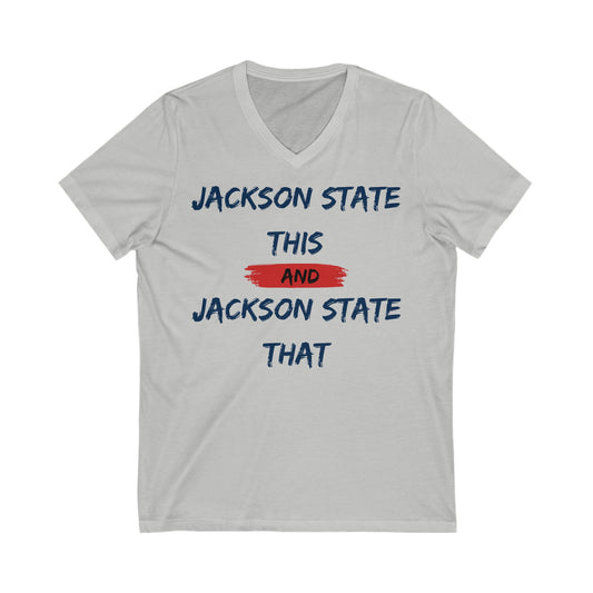 Jackson State This, Jackson State That Red Block Men's Jersey V-Neck Tee Printify