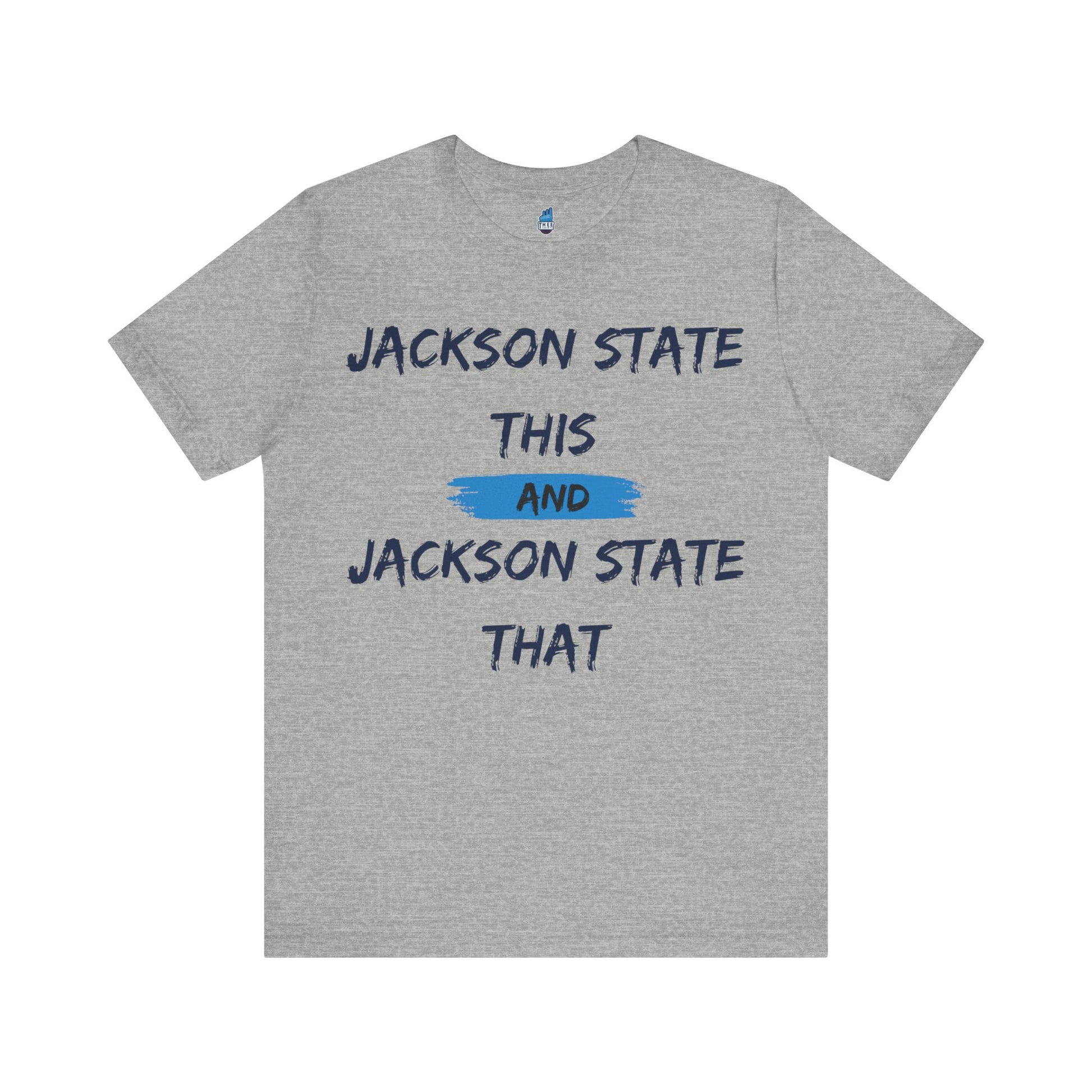 Jackson State This, Jackson State That Baby Blue Block Men's Jersey Tee Printify