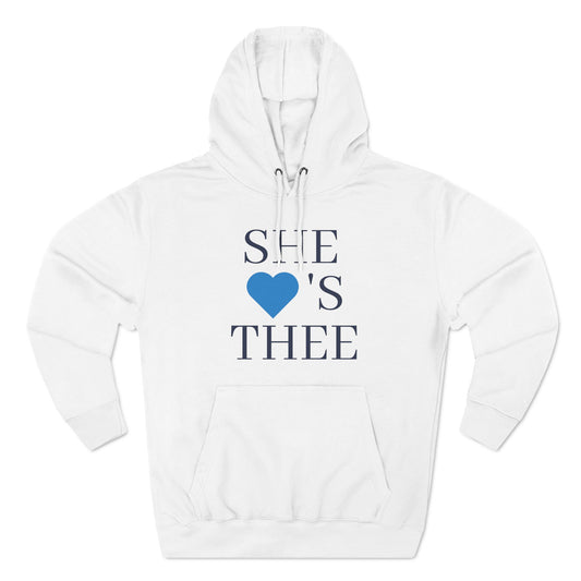 She Heart's Thee Baby Blue Navy Women's Premium Pullover Hoodie Printify