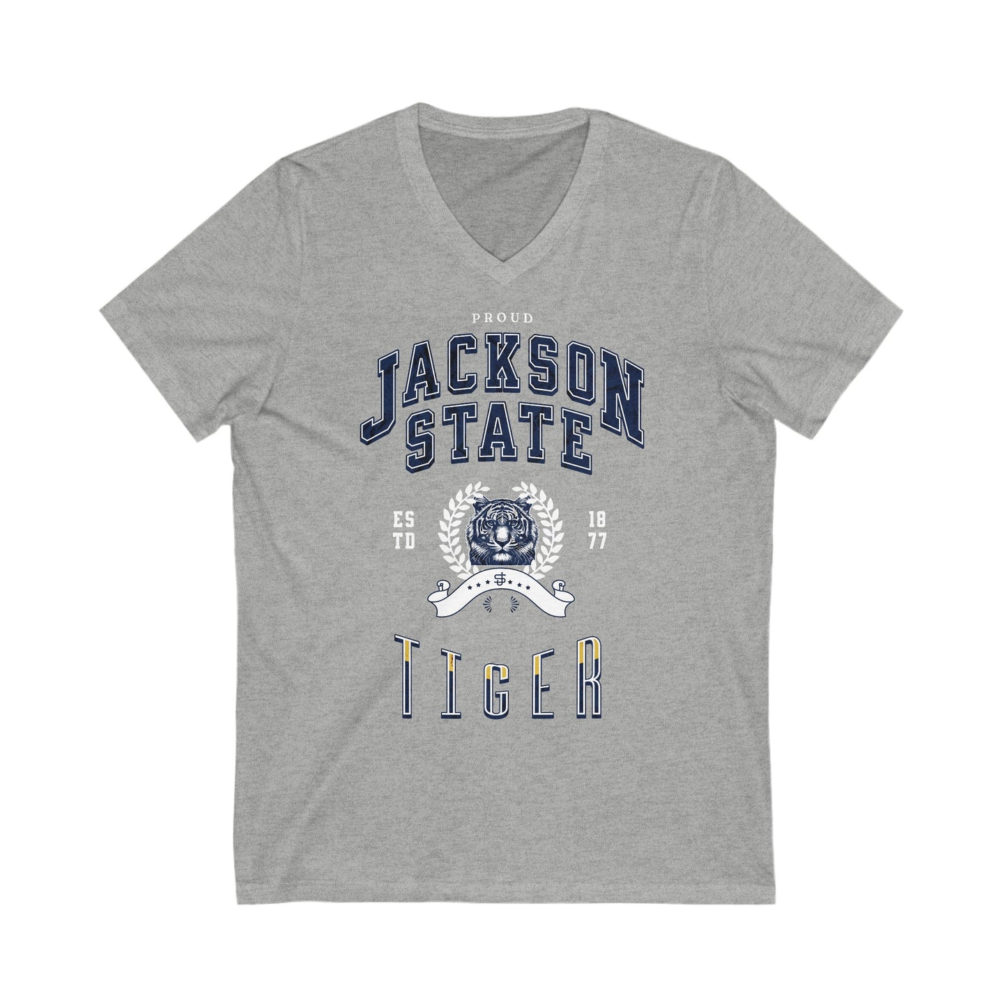 Proud Jackson State Tiger Women's White Jersey Deep V-Neck Tee