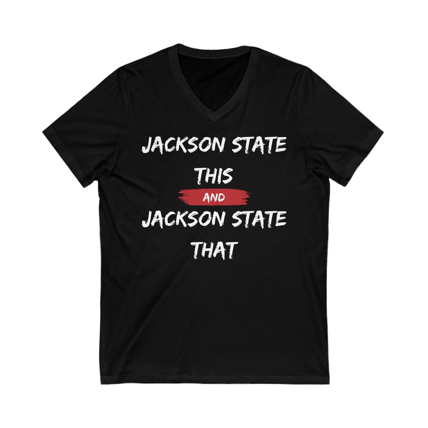 Jackson State This, Jackson State That White Red Block Women's Jersey V-Neck Tee Printify