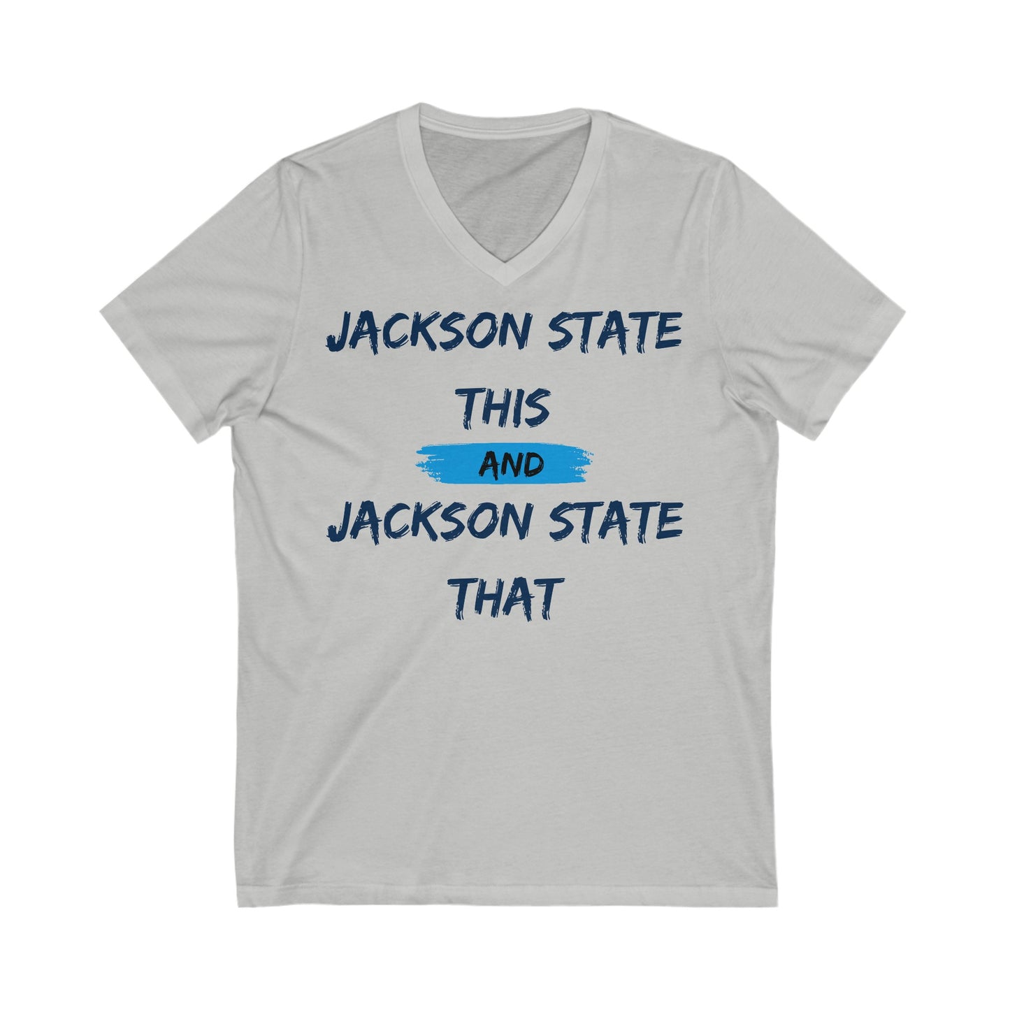 Jackson State This, Jackson State That Baby Blue Block Men's V-Neck Tee Printify