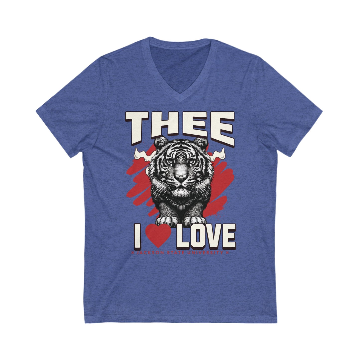 Thee I Love Jackson State University Tigerhead Women's Red Jersey Deep V-Neck Tee