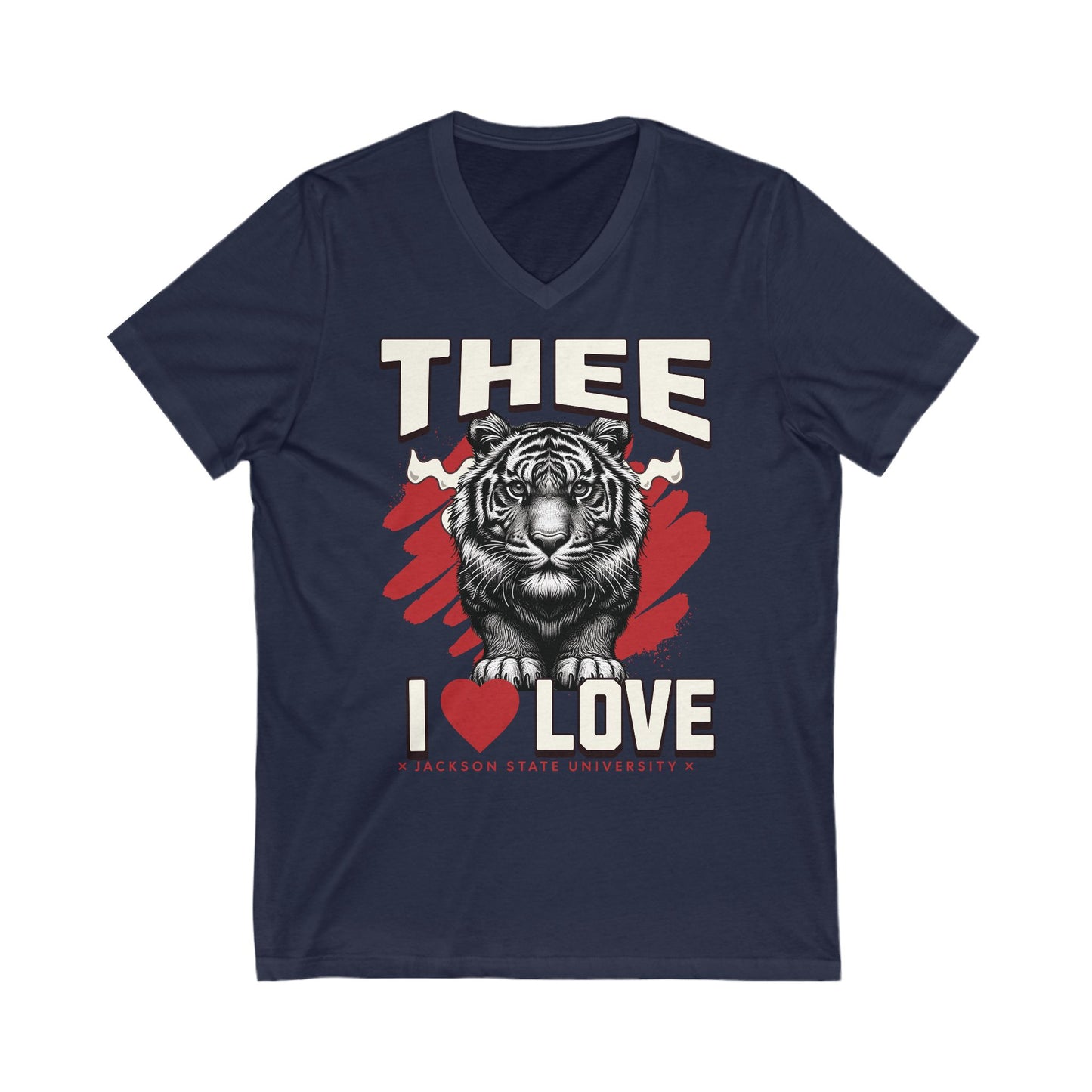 Thee I Love Jackson State University Tigerhead Women's Red Jersey Deep V-Neck Tee