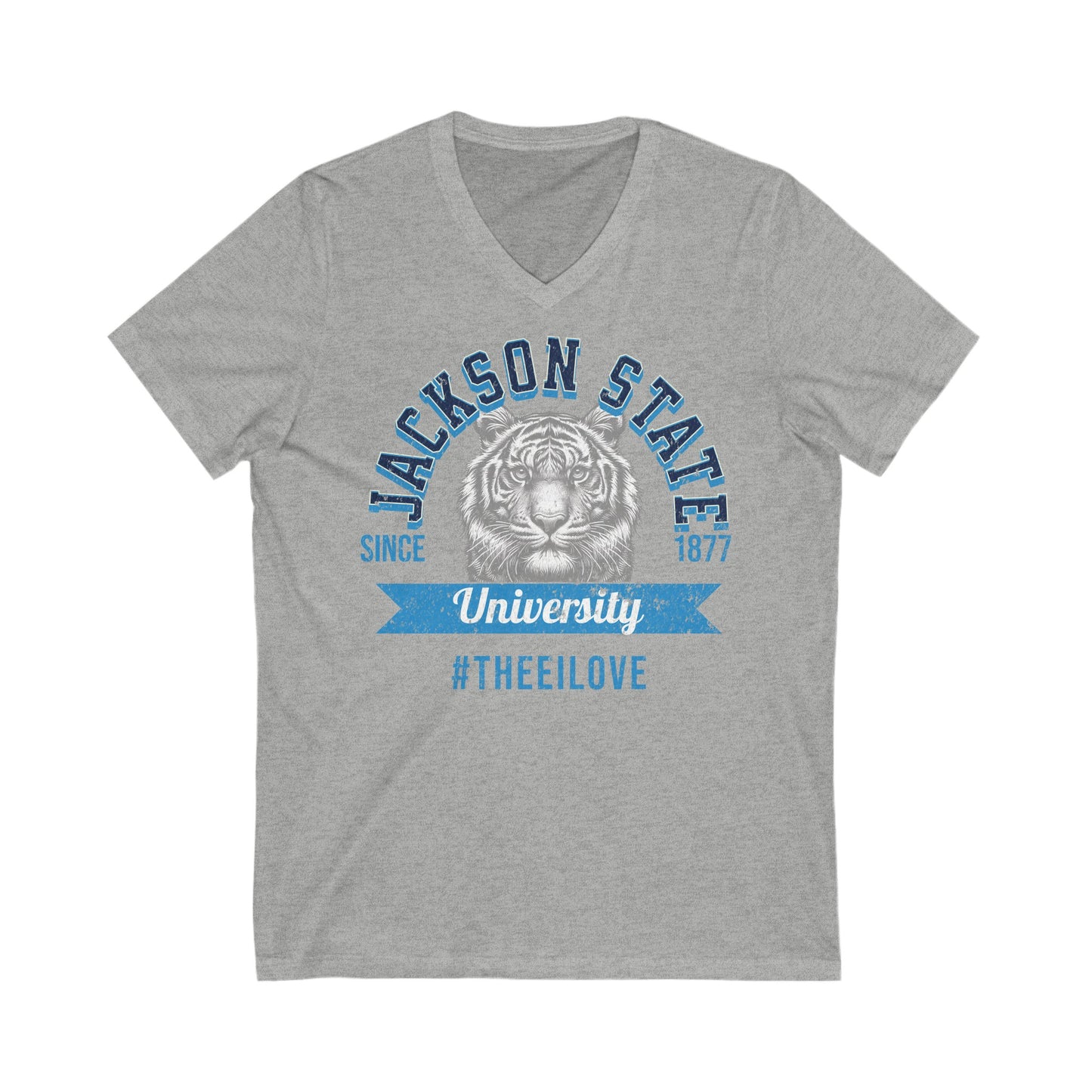 Jackson State University Thee I Love Women's Baby Blue Jersey Deep V-Neck Tee Printify