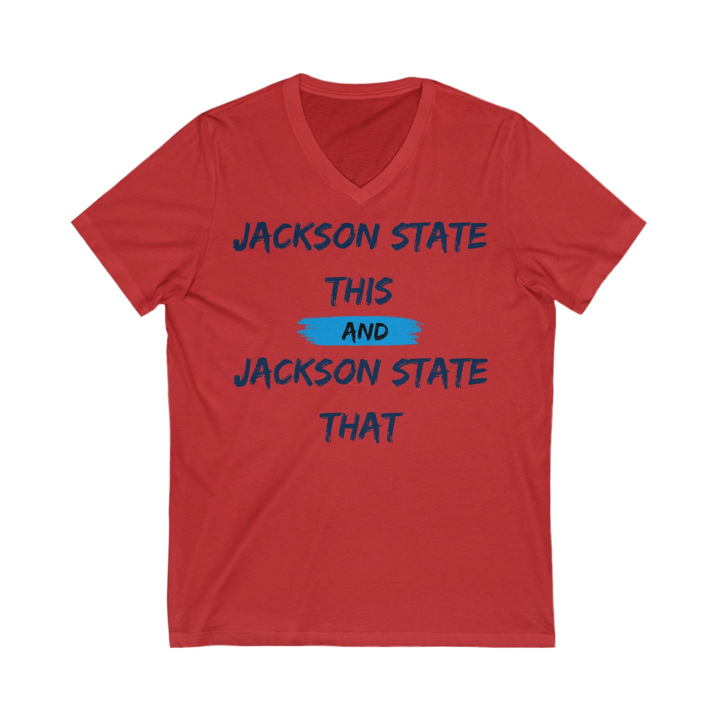 Jackson State This, Jackson State That Baby Blue Block Men's V-Neck Tee Printify