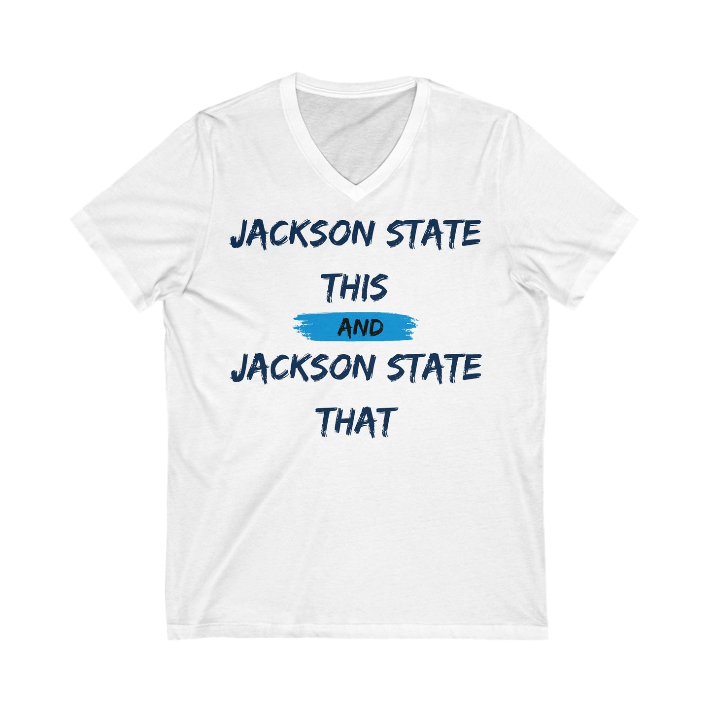 Jackson State This, Jackson State That Baby Blue Block Men's V-Neck Tee Printify