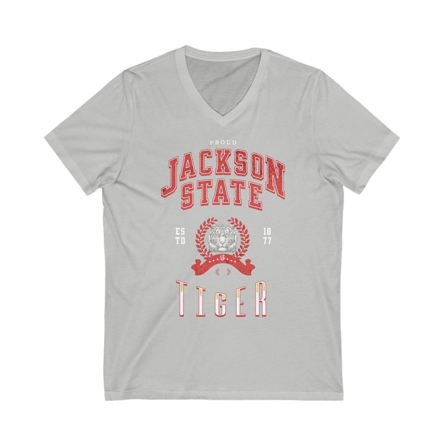 Proud Jackson State Tiger Men's Red Jersey Short Sleeve V-Neck Tee Printify