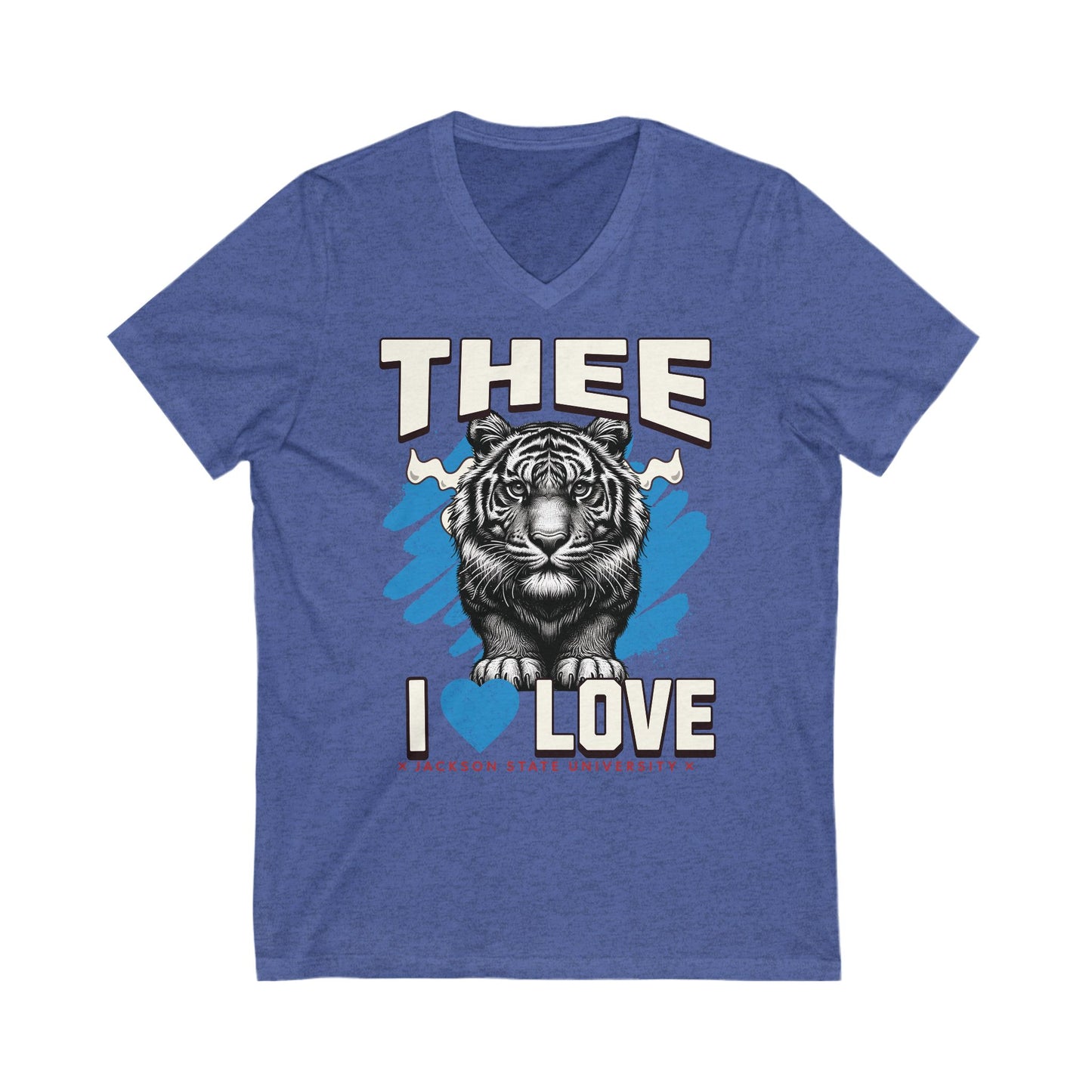 Thee I Love Jackson State University Tigerhead Women's Baby Blue Jersey Deep V-Neck Tee