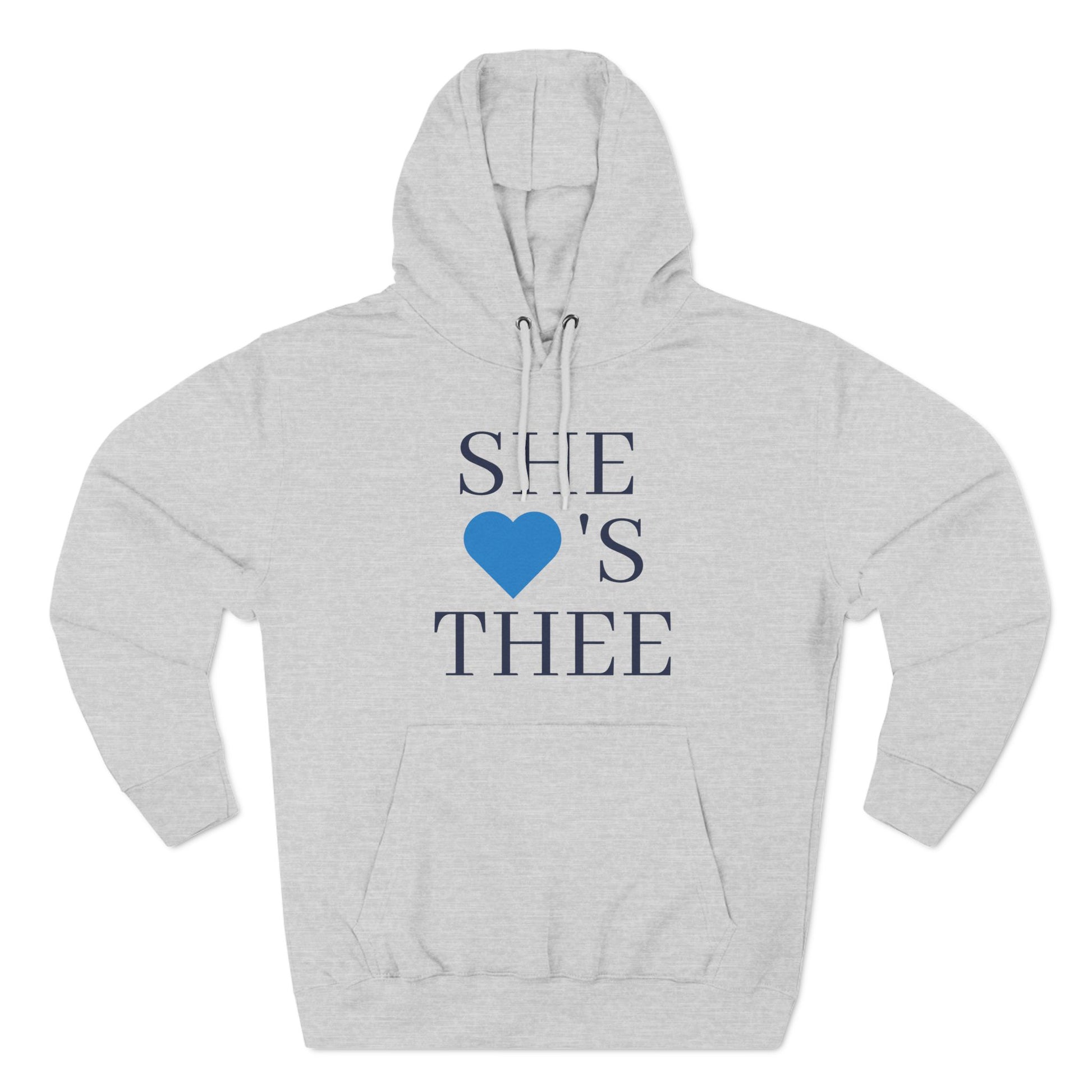 She Heart's Thee Baby Blue Navy Women's Premium Pullover Hoodie Printify