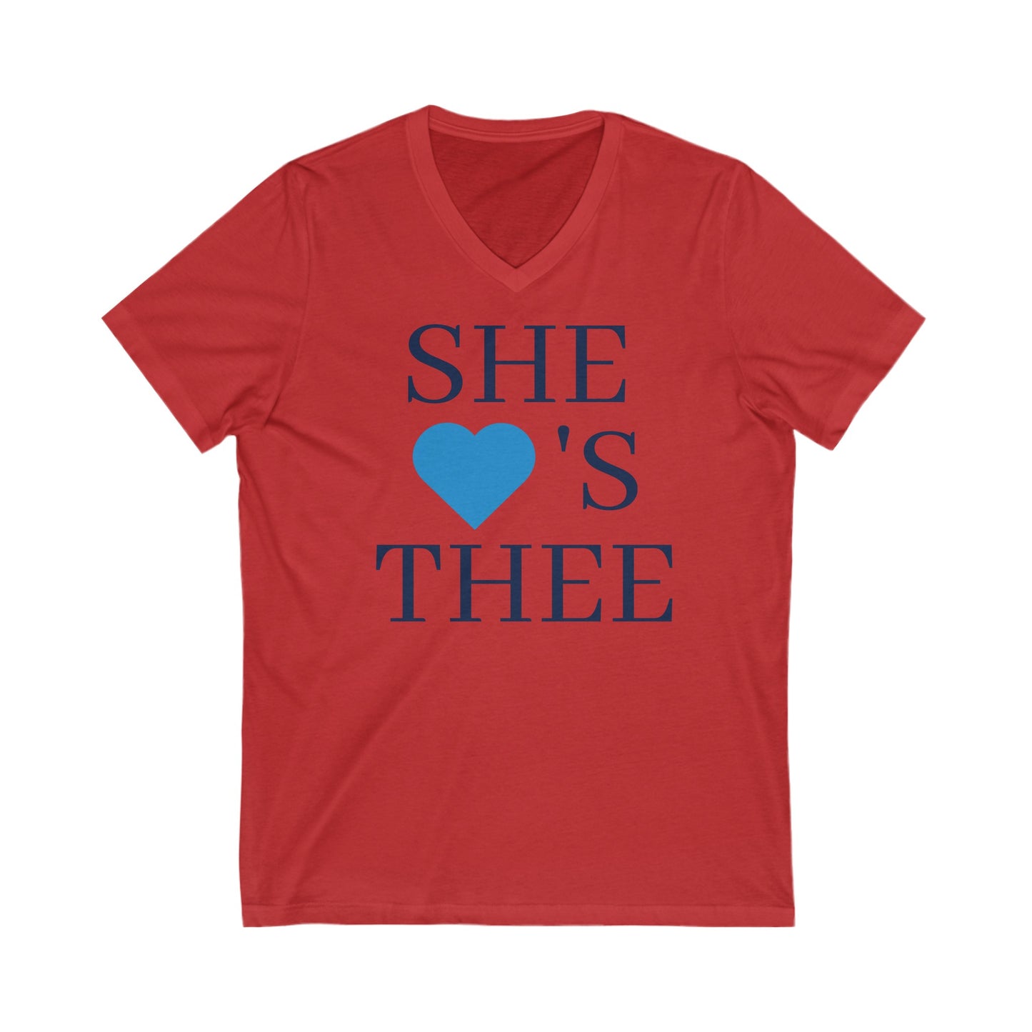 She Heart's Thee Navy-Baby Blue Women's Jersey V-Neck Tee Printify