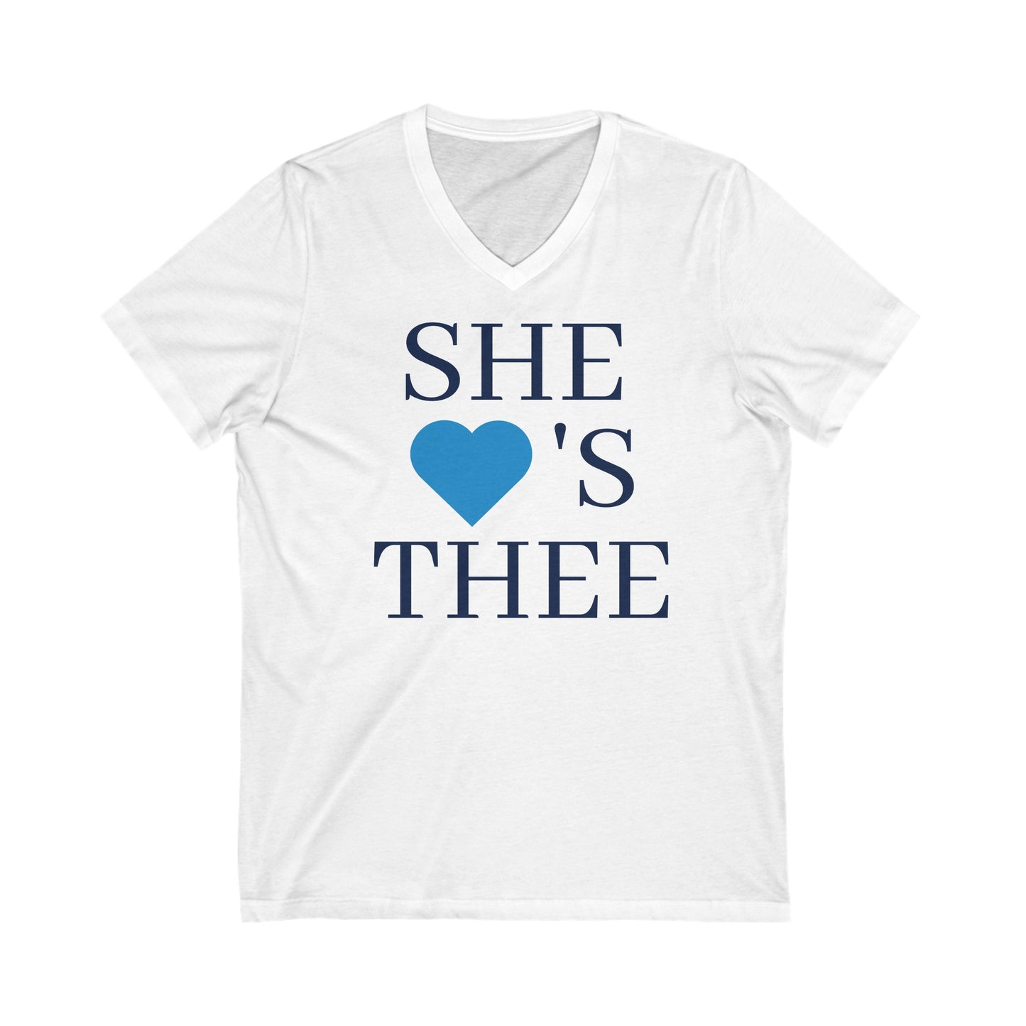 She Heart's Thee Navy-Baby Blue Women's Jersey V-Neck Tee Printify