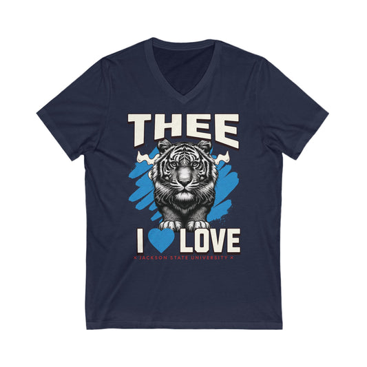 Thee I Love Jackson State University Tigerhead Men's Baby Blue Jersey Short Sleeve V-Neck Tee