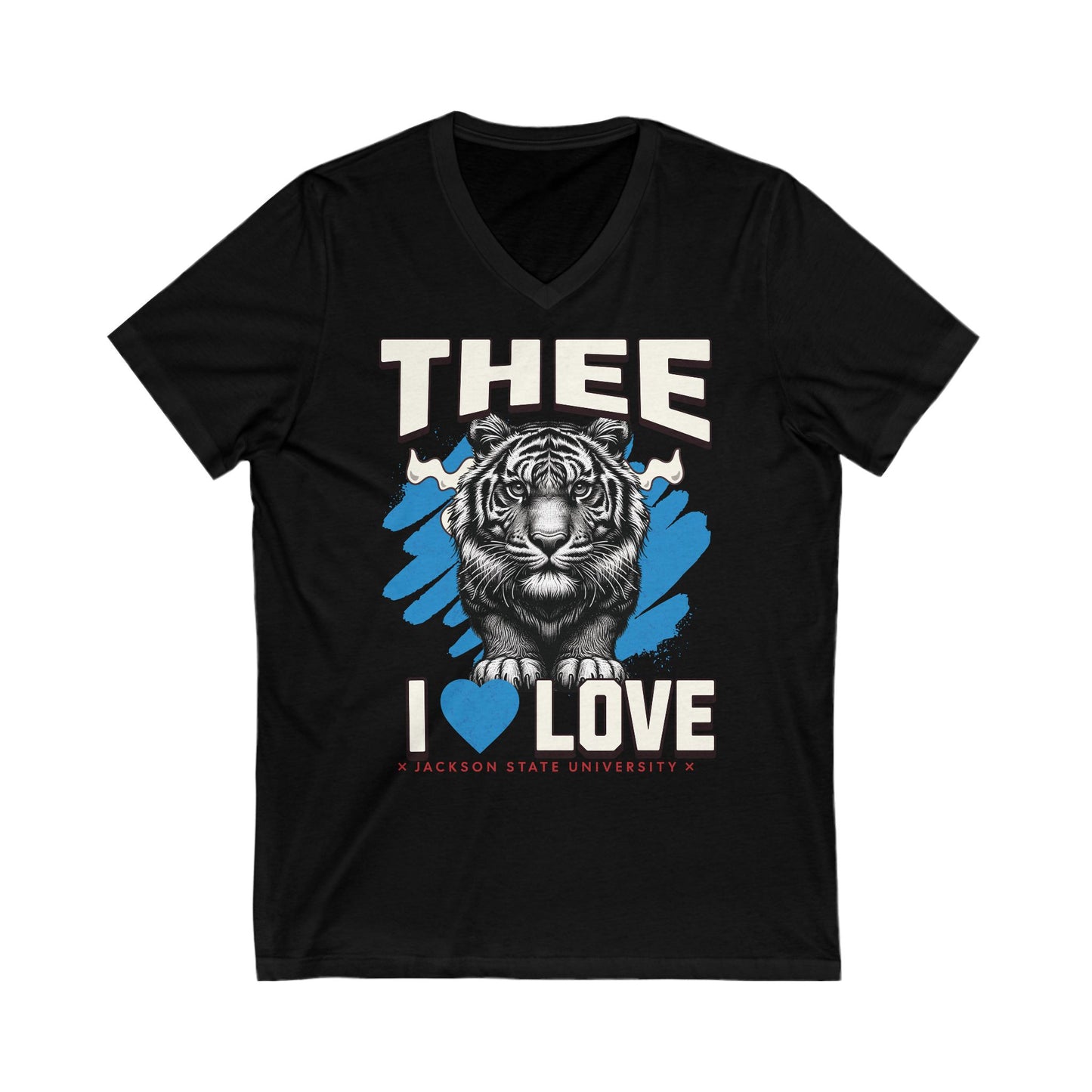 Thee I Love Jackson State University Tigerhead Men's Baby Blue Jersey Short Sleeve V-Neck Tee