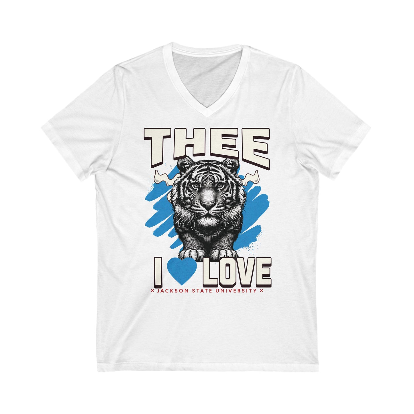 Thee I Love Jackson State University Tigerhead Men's Baby Blue Jersey Short Sleeve V-Neck Tee