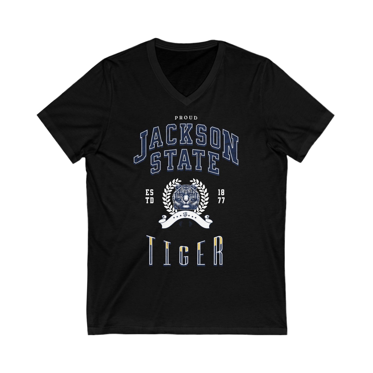 Proud Jackson State Tiger Women's White Jersey Deep V-Neck Tee