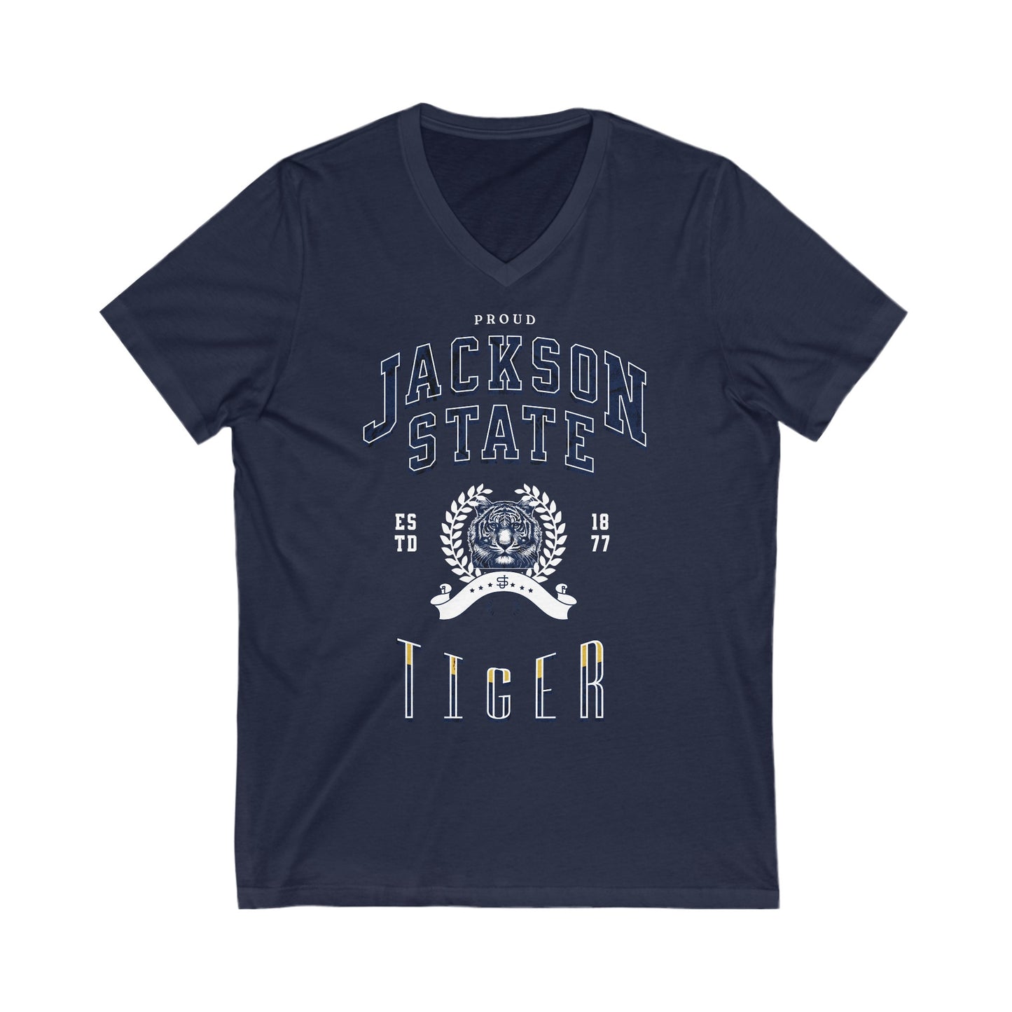 Proud Jackson State Tiger Women's White Jersey Deep V-Neck Tee