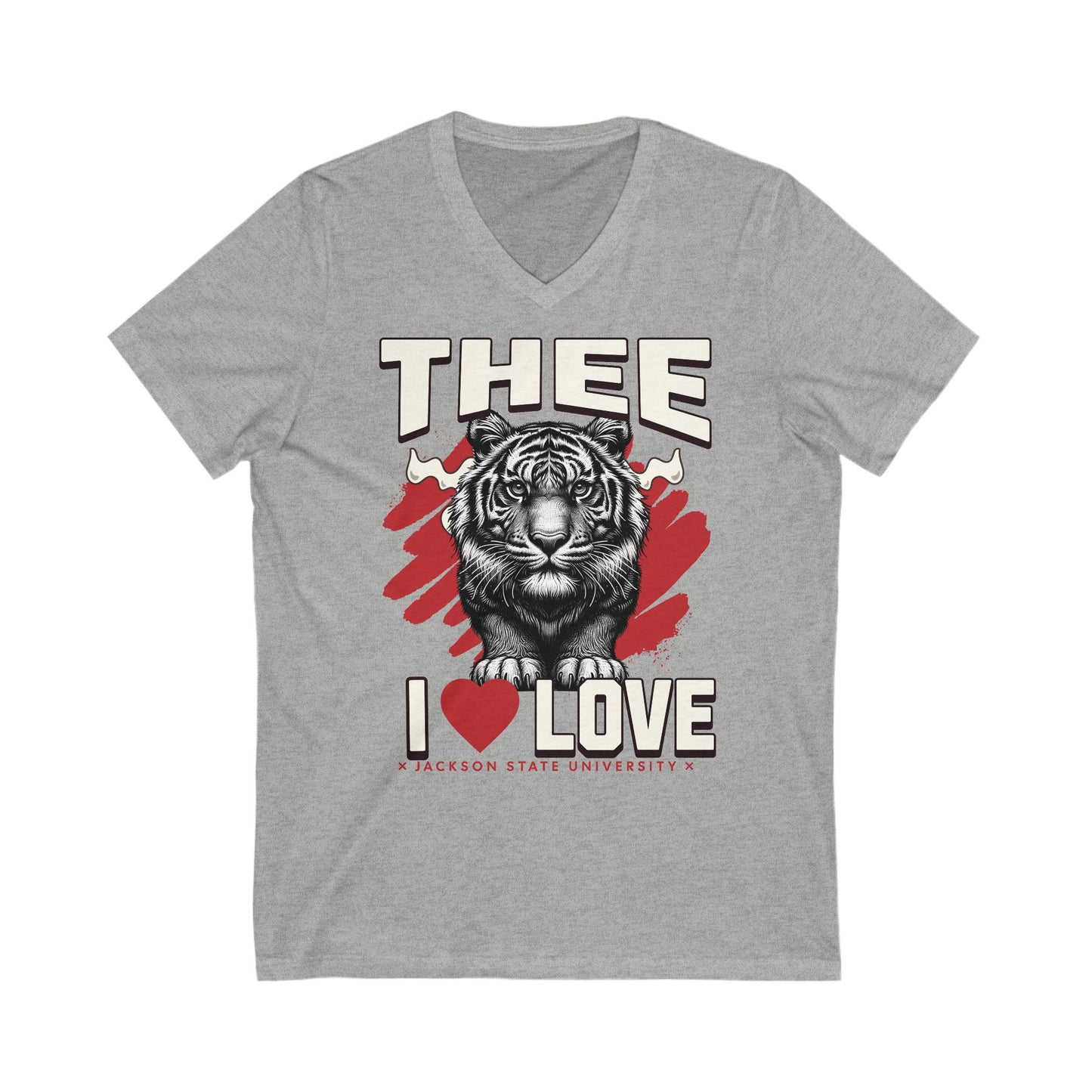 Thee I Love Jackson State University Tigerhead Women's Red Jersey Deep V-Neck Tee