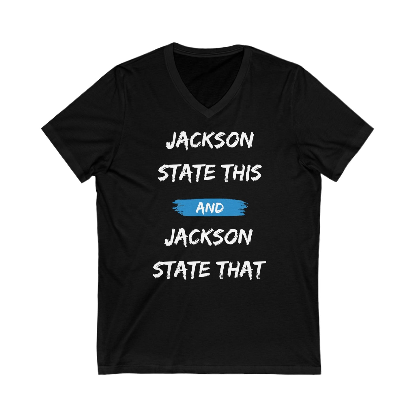 Jackson State This, Jackson State That White Baby Blue Block Women's Jersey Deep V-Neck Tee Printify