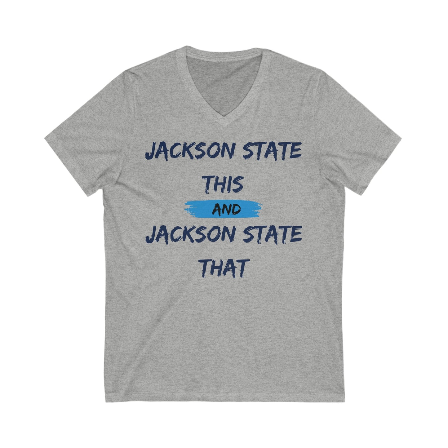 Jackson State This, Jackson State That Baby Blue Block Women's Jersey V-Neck Tee Printify