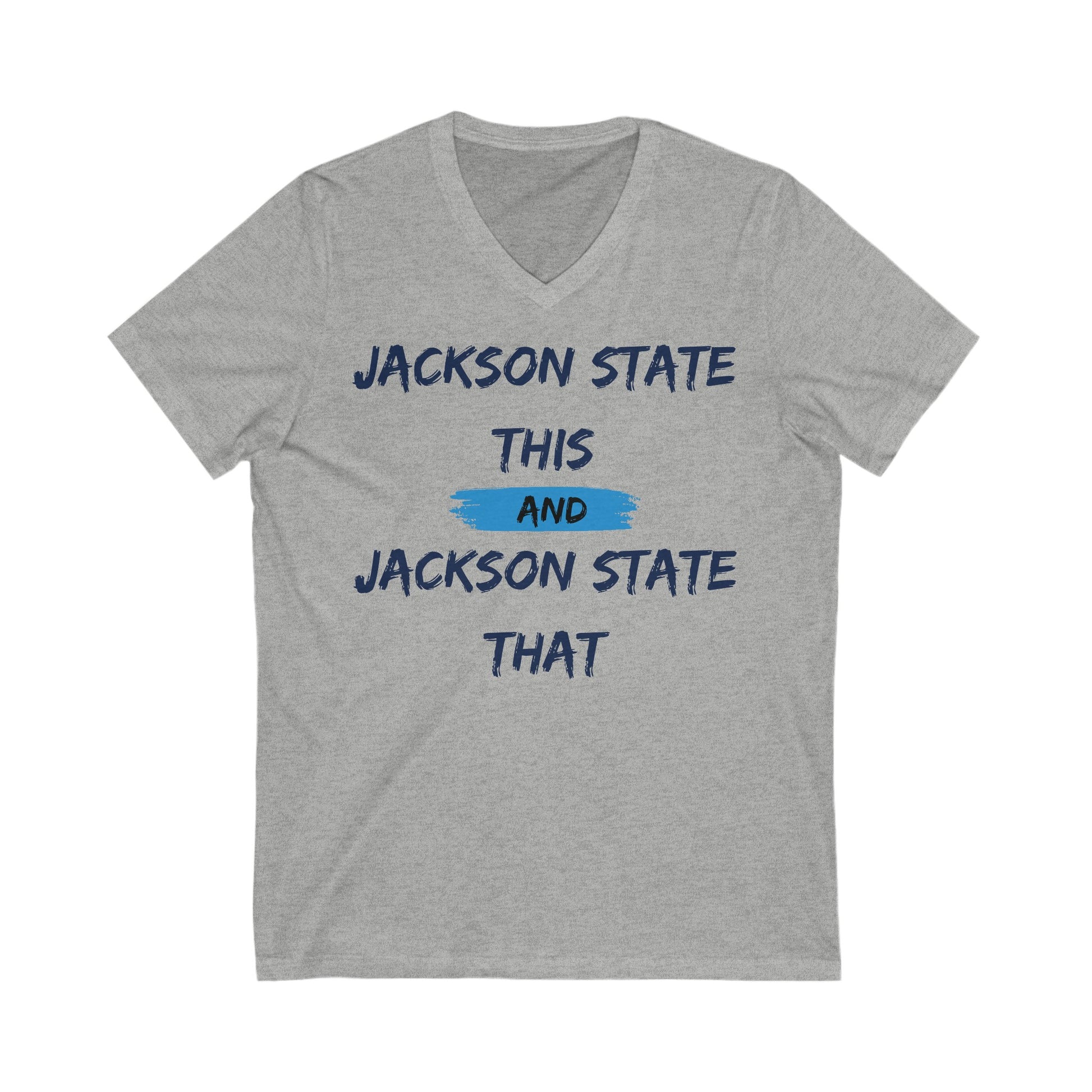 Jackson State This, Jackson State That Baby Blue Block Women's Jersey V-Neck Tee Printify