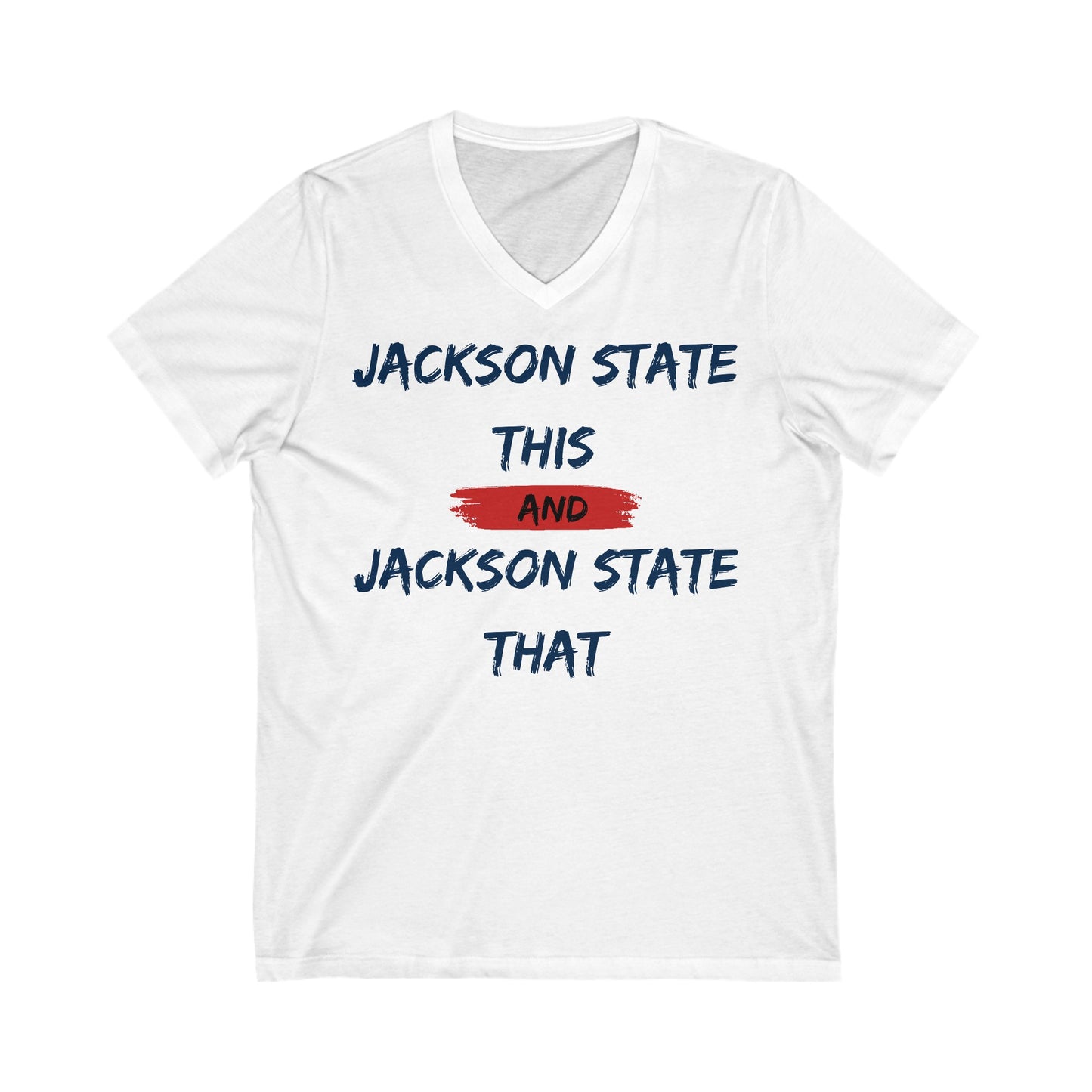 Jackson State This, Jackson State That Red Block Men's Jersey V-Neck Tee Printify