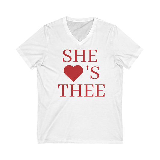 She Heart's Thee Red Women's V-Neck Tee Printify