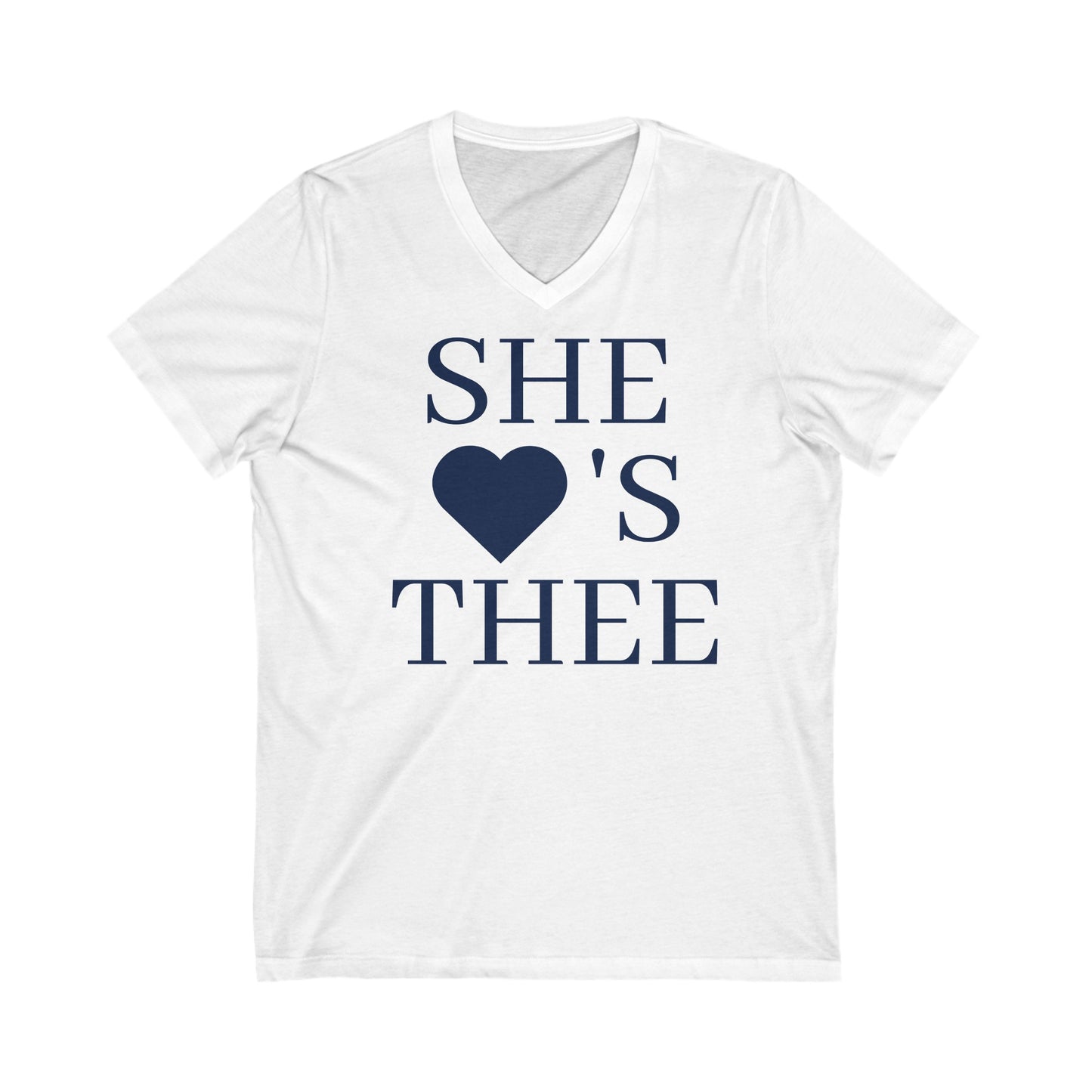 She Heart's Thee Navy Women's V-Neck Tee Printify