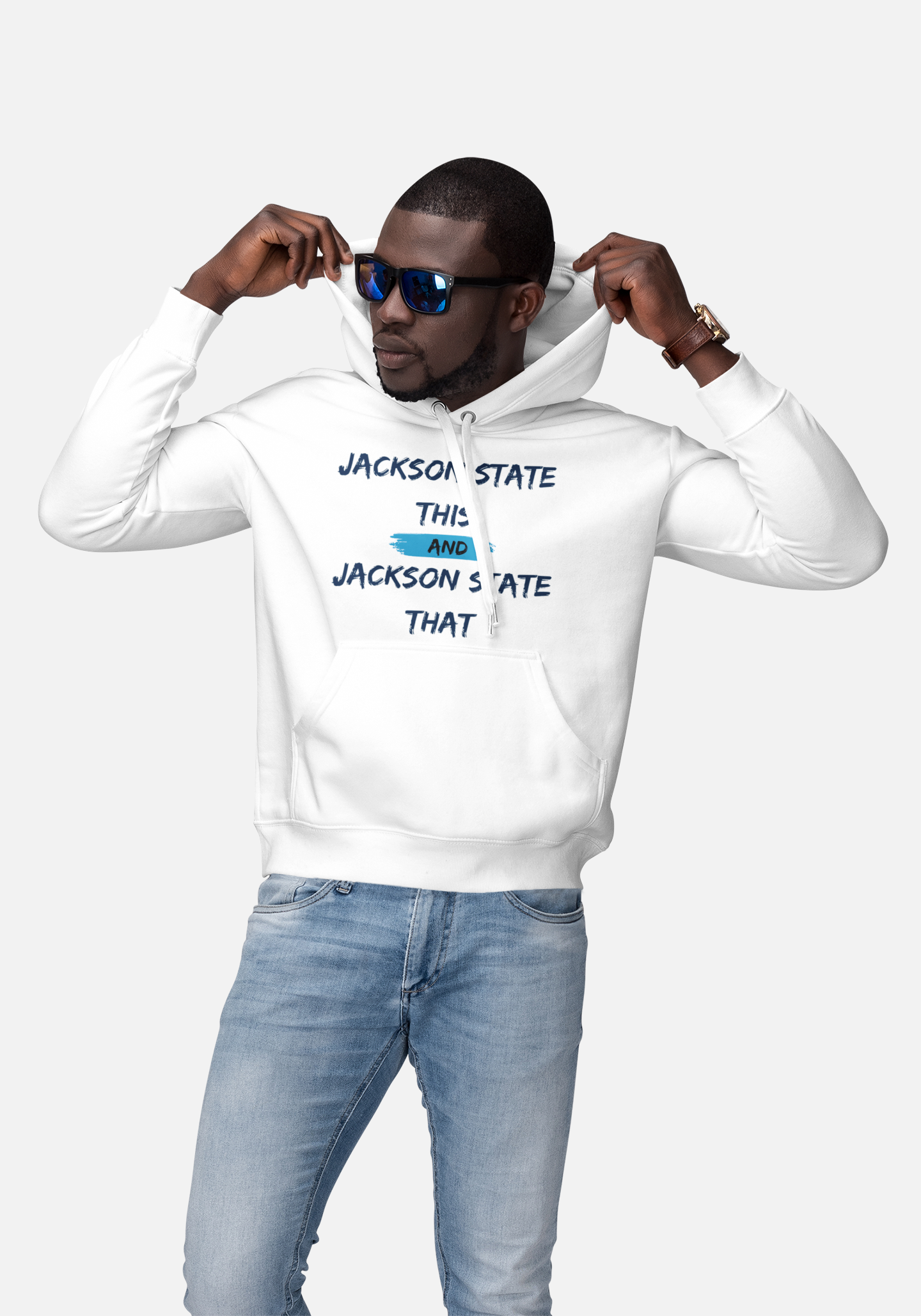 Jackson State This, Jackson State That Men's Block Baby Blue Fleece Pullover Hoodie Printify